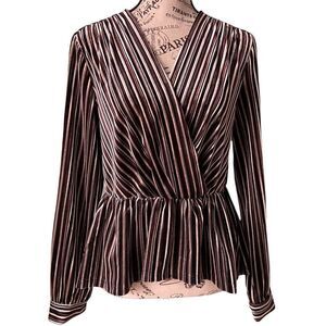 NWT The Korner Stripped V-neck Wrap Style Long Sleeve Blouse in Size Small